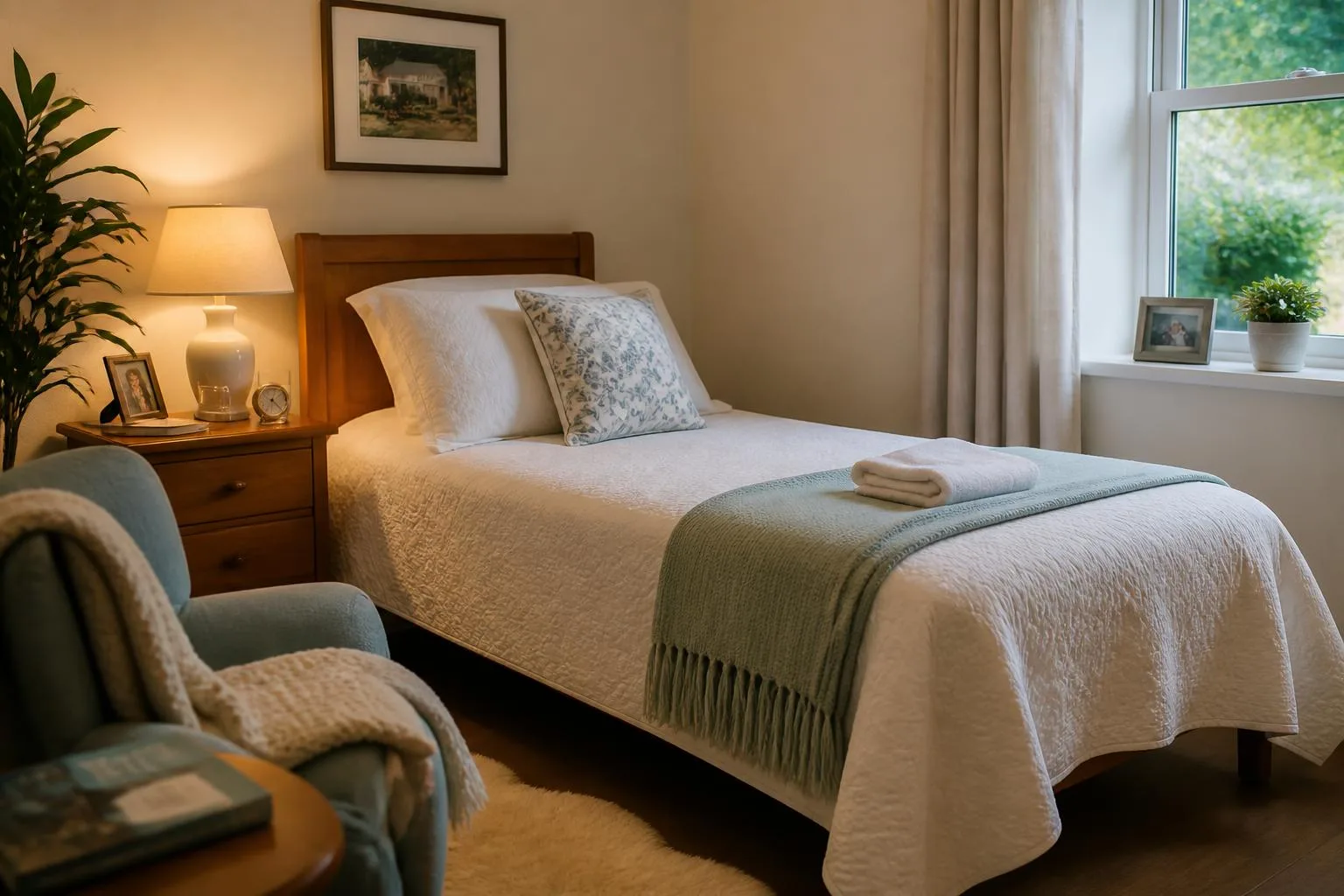 A tidy, comfortable bedroom ready for its owner to enjoy.